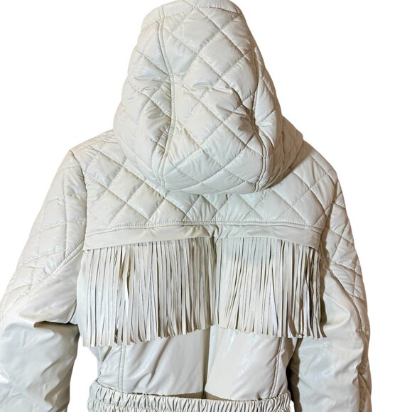 Upwear & Suits Cream Quilted Faux Leather Fringe Ski Snow Suit, Jumpsuit - Picture 10 of 11